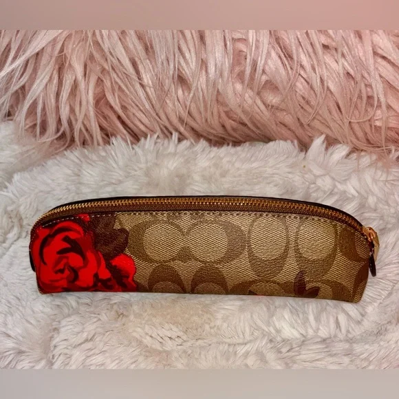 NEW Coach Jumbo Floral Khaki Multi Coated Canvas Pencil Case Makeup Bag - Picture 15 of 16